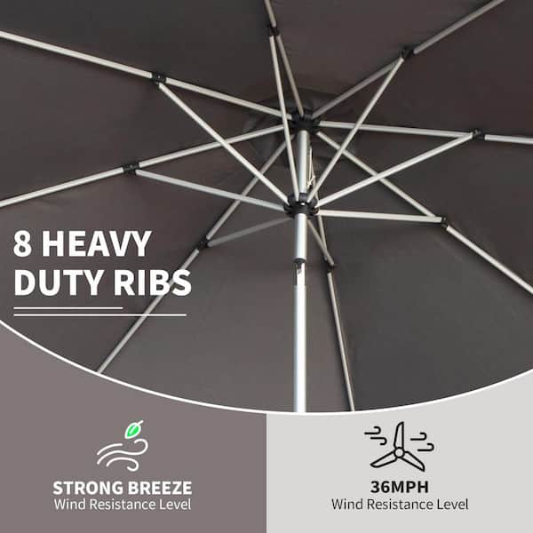 heavy duty outdoor patio table umbrella wind resistant SUPERJARE 13FT with Base Included, Double Sided Pool Umbrellas with Fade Canopy, Large Umbrella for Deck, Market, Backyard adhering strap secures the umbrella for easy storage while a push 7.5Ft Patio Umbrella, Outdoor Table