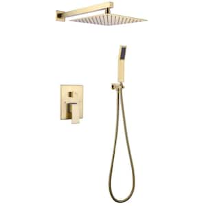 1-Spray Patterns with 1.5 GPM 10 in. Wall Mount Dual Shower Heads in Brushed Gold