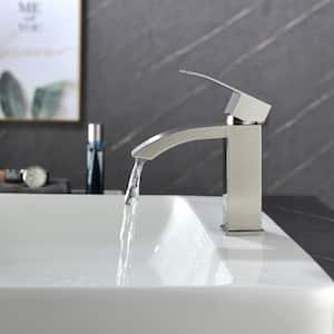 Single-Handle Mid-Arc Single-Hole Bathroom Faucet in Brushed Nickel