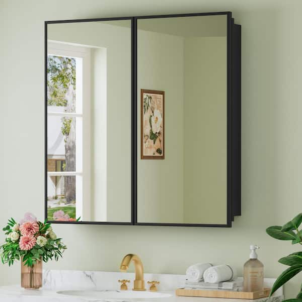 Vela 30 in. W x 30 in. H Rectangular Framed Medicine Cabinet with Mirror, Adjustable Shelves, Recessed or Surface Mount