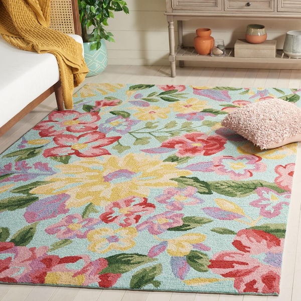 Easy Care Blue/Pink 4 ft. x 6 ft. Oversized Floral Area Rug