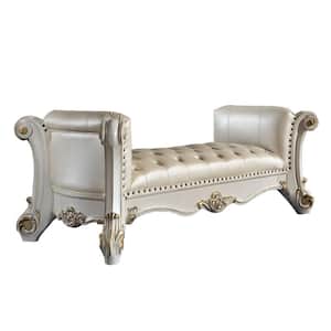Vendome Synthetic Leather and Antique Pearl Finish 31 in. Bedroom Bench Without Back