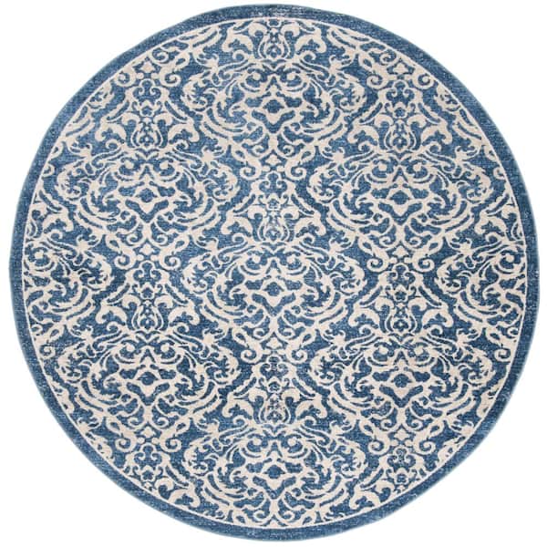 SAFAVIEH Brentwood Navy/Cream 7 ft. x 7 ft. Round Geometric Medallion Border Area Rug