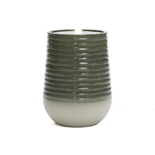 Emerald Ribbed Top with Ivory Bottom 27.56 in. Tall Resin Cascade Fountain with Lights