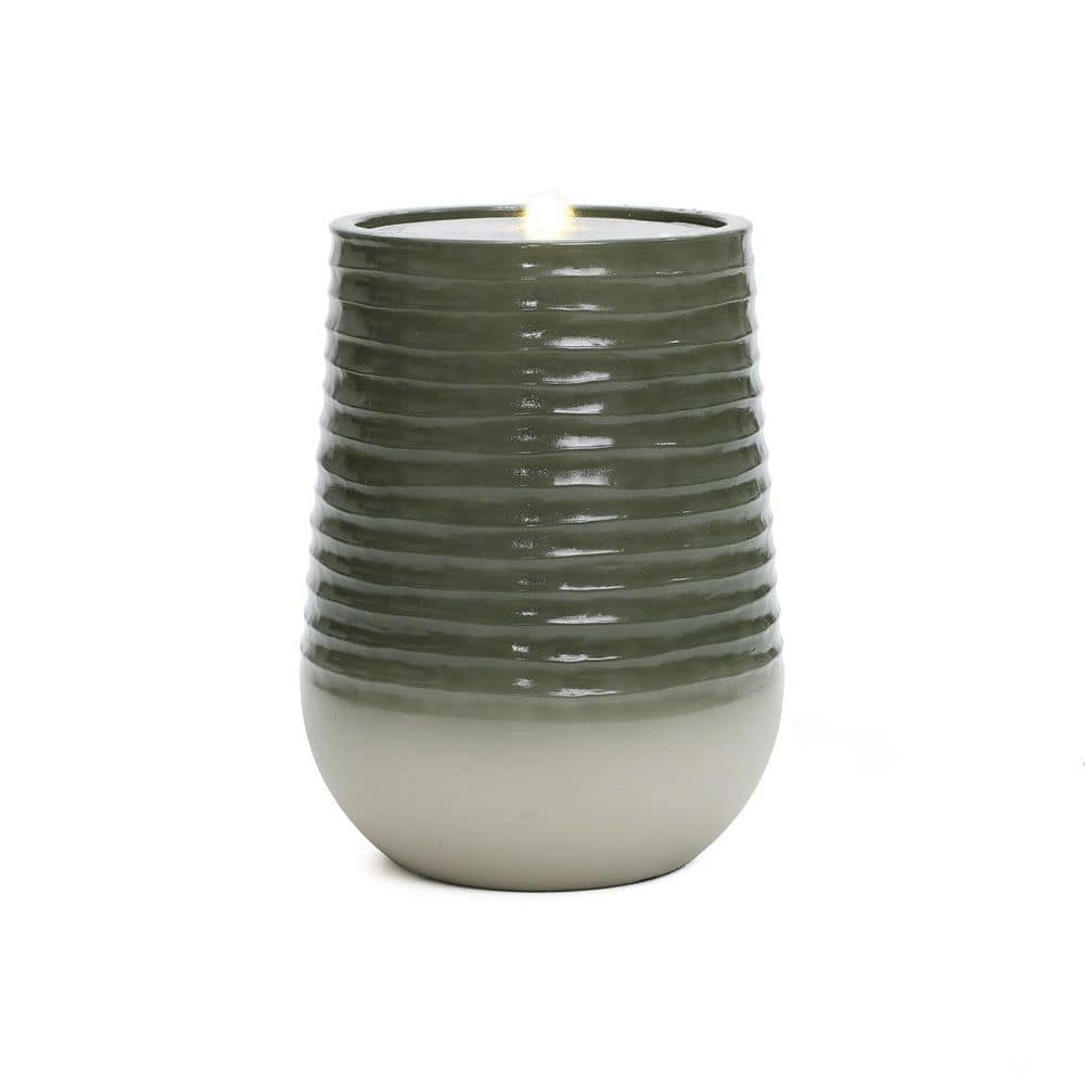 Emerald Ribbed Top with Ivory Bottom 27.56 in. Tall Resin Cascade Fountain with Lights price history on PriceWatchPro