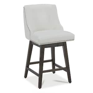 Martin 26 in. White High Back Solid Wood Frame Swivel Counter Height Bar Stool with Faux Leather Seat(Set of 2)