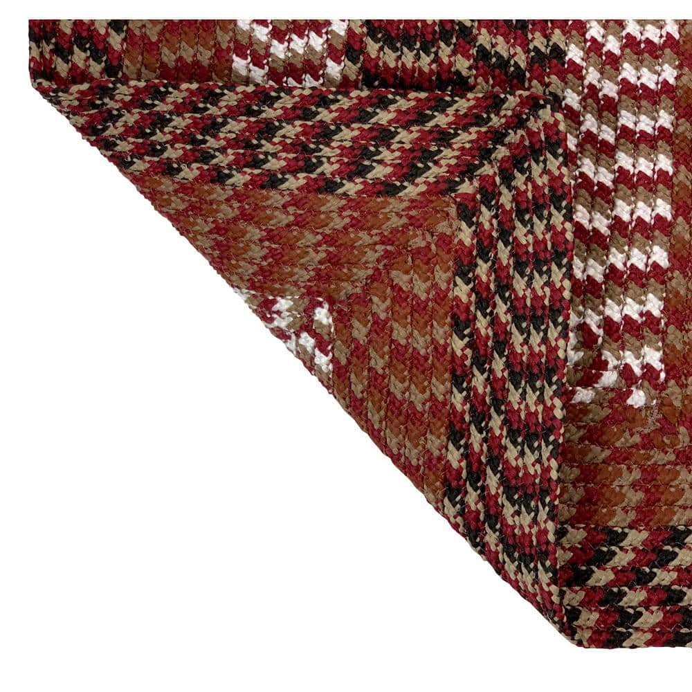 Burgundy and White Braided Reversible Synthetic Round Rug