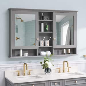WELLFOR 55 in. W x 35 in. H Rectangular Navy Blue Wood Surface Mount ...