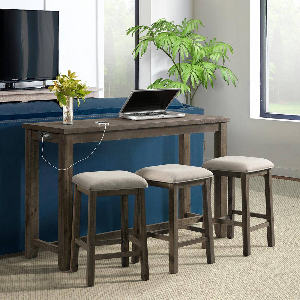 Gray Transitional Rectangular Pub Table Set with 4 Chairs