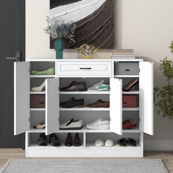 39.40 in. H x 47.20 in. W White Shoe Storage Cabinet with Adjustable Shelves