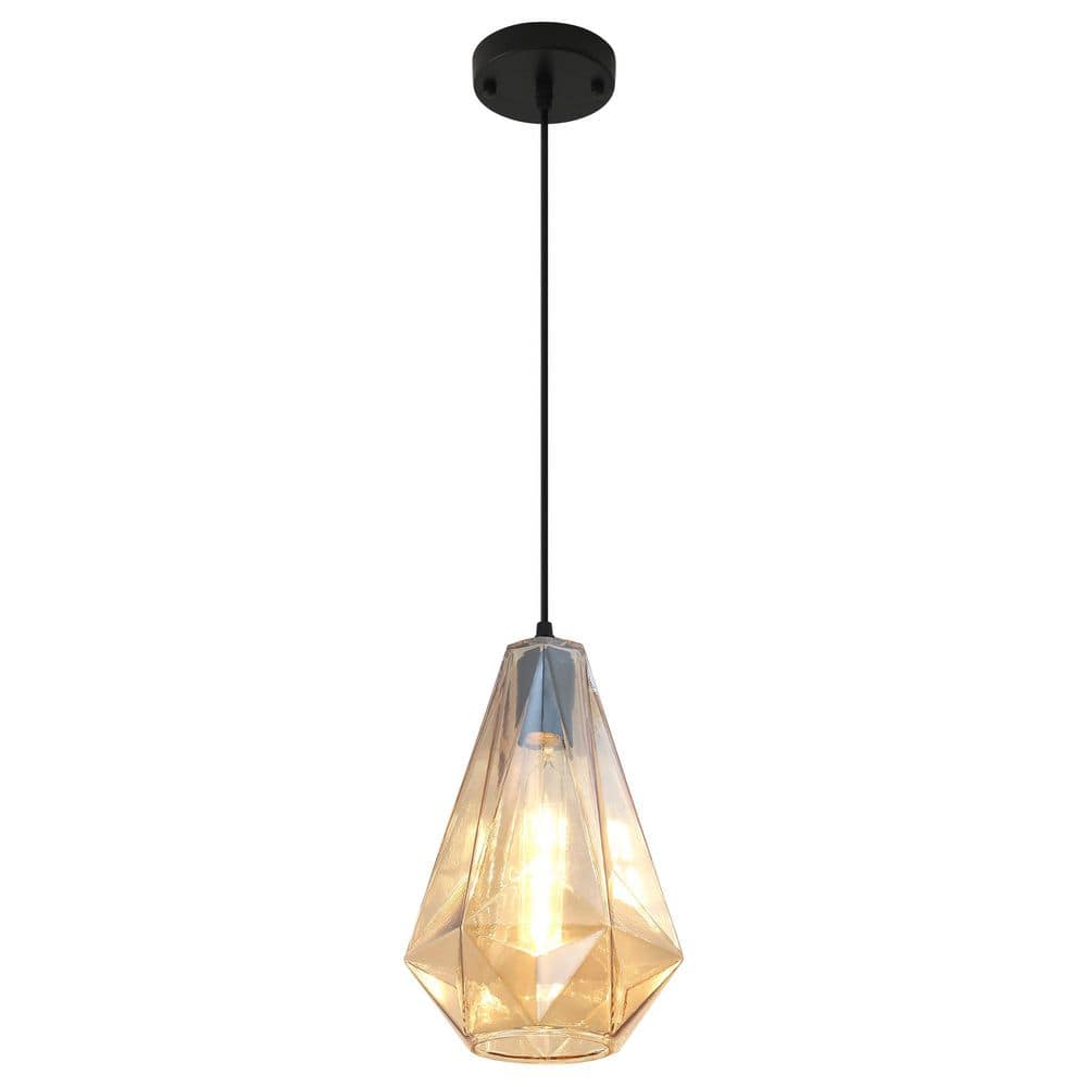 60 -Watt 1 Light Amber Single Modern Geometric Pendant Light with Glass Shade , No Bulbs Included price history on PriceWatchPro