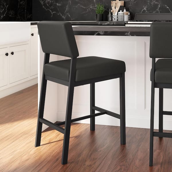 Amisco Avery 26 in. Black Faux Leather/Black Metal Counter Stool