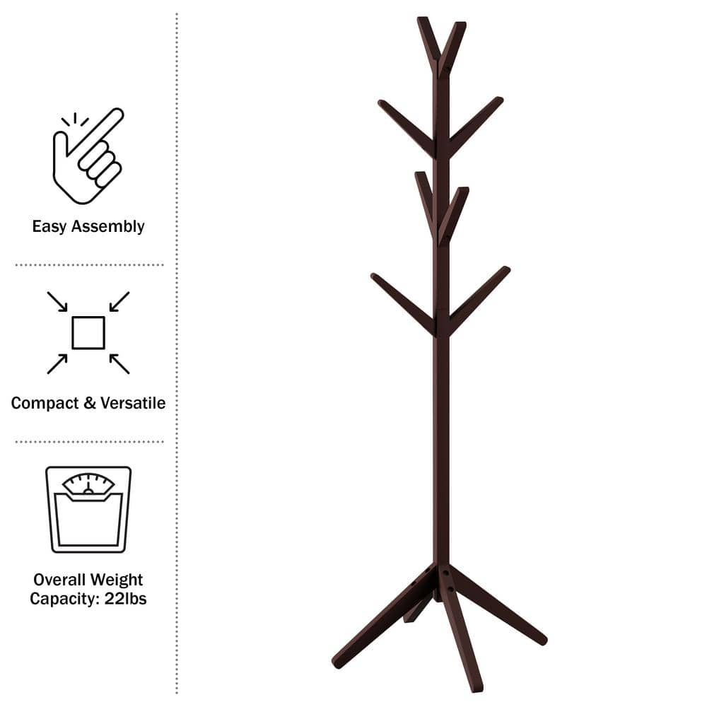 Lavish Home Freestanding 8-arm Coat Rack Stand with Modern Finish, Espresso