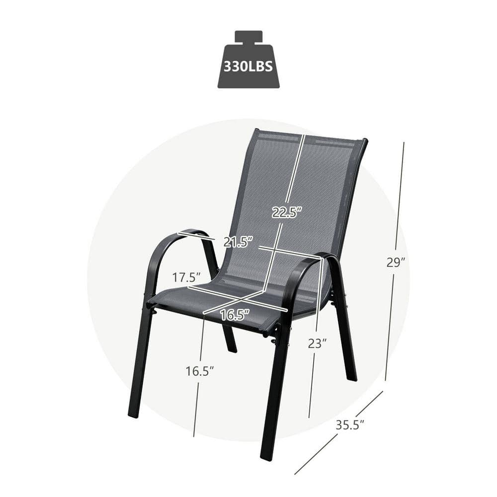 Set of 4 Gray Steel Frame Patio Dining Chairs