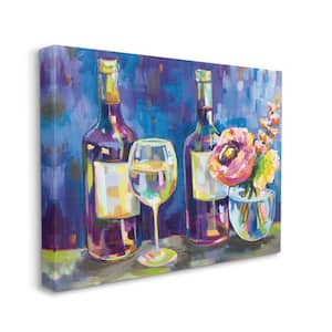 "Party Drinks and Flowers Blue Purple Modern Painting" by Jeanette Vertentes Canvas Food Wall Art 30 in. x 40 in.