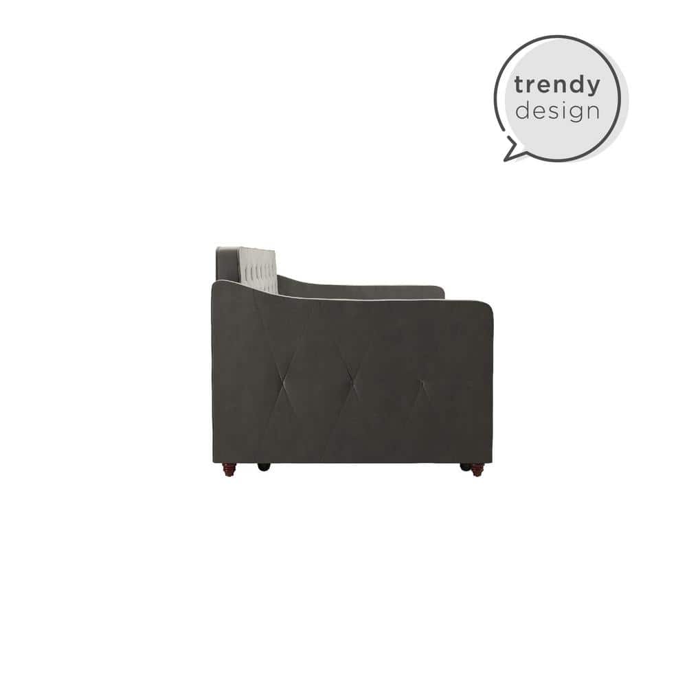 Twin Gray Velvet Upholstered Daybed with Tufted Backrest