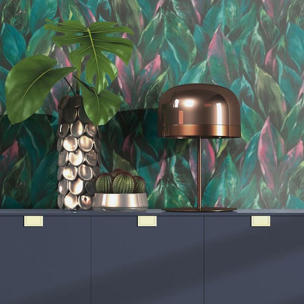Maclayi Fuschia Banana Leaf Expanded Vinyl Non-Pasted Wallpaper Roll