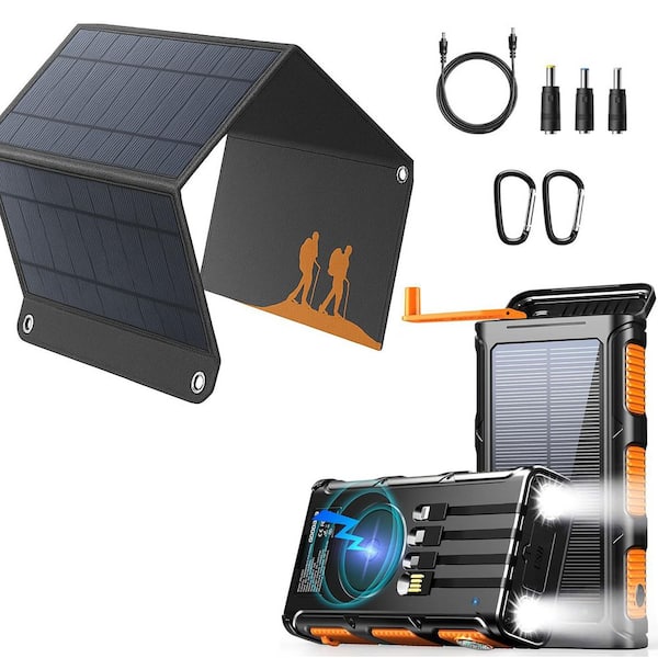 30W Foldable Solar Panel Plus 45800mAh Solar Power Bank with Hand Crank Generator and Universal Compatibility