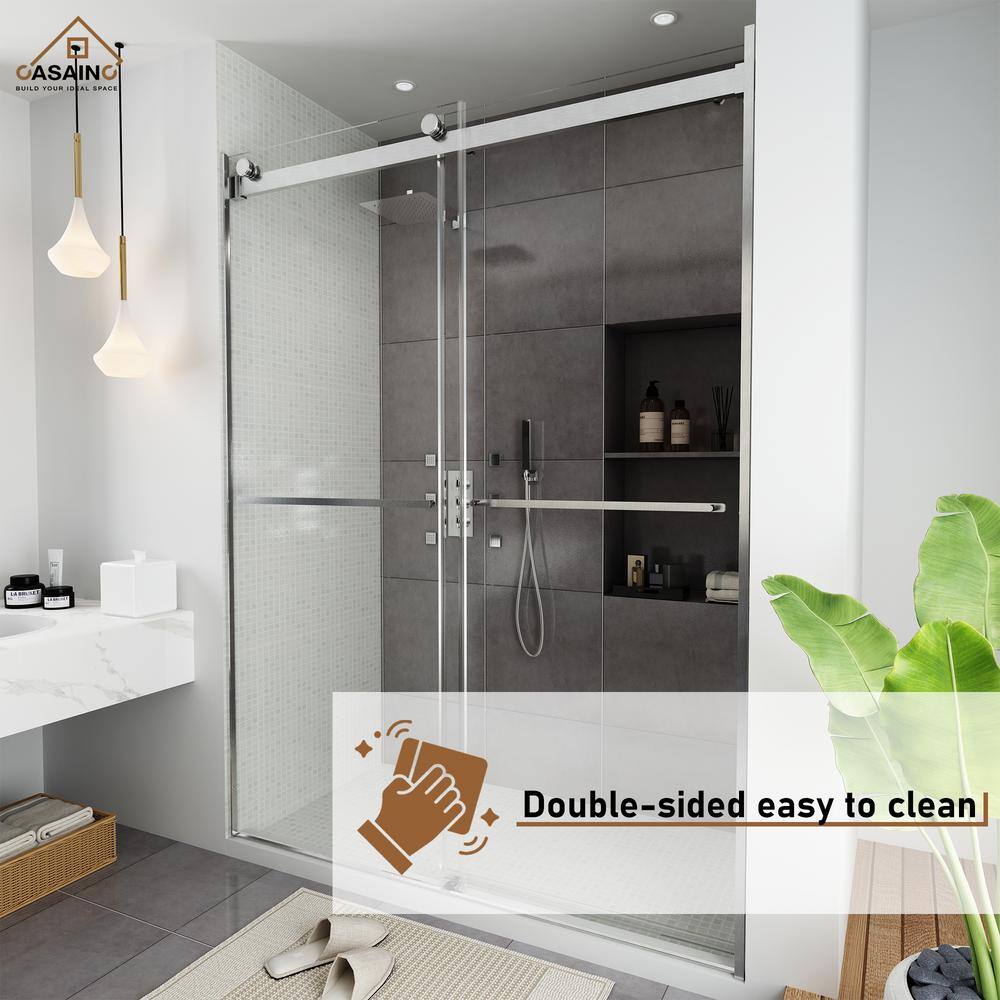 60" W x 76" H Frameless Double Sliding Glass Shower Door