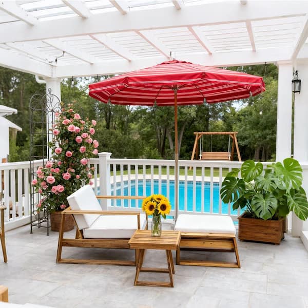 Unbranded Natural (3-Piece) Wood Outdoor Lounge Chair with Beige Cushions and Side Table