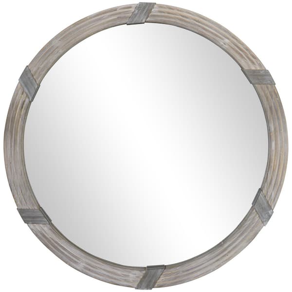 Unbranded Natural Wood 30.75 in. W x 30.75 in. H Round MDF Framed Mirror for Living Room Bedroom Dining Room