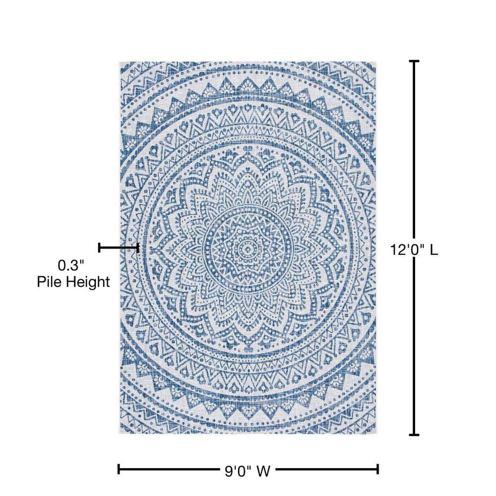Ivory and Navy Rectangular Synthetic 9' x 12' Area Rug