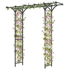 6 .8 ft. Metal Flat Top Garden Arch with Trellises and Extended Roof for Climbing Plants