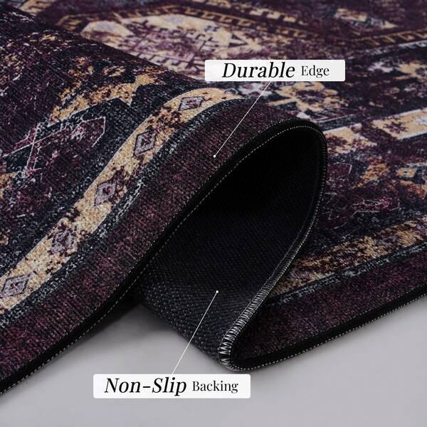 4 ft. x 6 ft. Black Burgundy Abstract Washable Area Rug for Bedroom, Hallway, Kitchen, Playroom