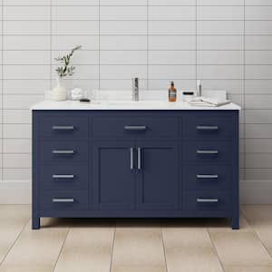 Beckett 60 in. W x 22 in. D x 35 in. H Single Sink Bathroom Vanity in Dark Blue with Carrara Cultured Marble Top