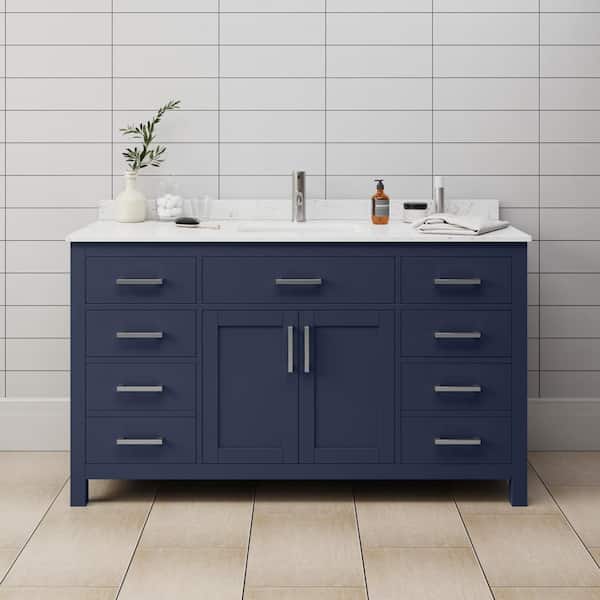 Wyndham Collection Beckett 60 in. W x 22 in. D x 35 in. H Single Sink Bathroom Vanity in Dark Blue with Carrara Cultured Marble Top