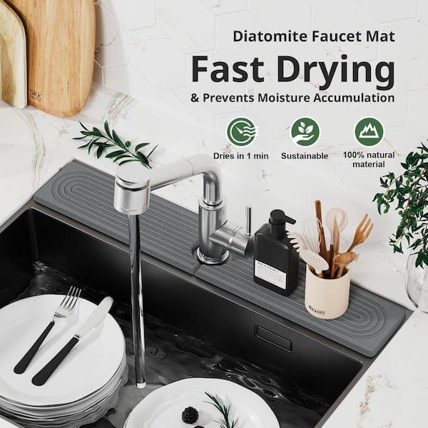 0.5 in. H x 23.6 in. W x 4 in. D Dark Gray Quick Dry Sink Splash Guard, Sink Faucet Mat, Stone Sink Tray for Kitchen