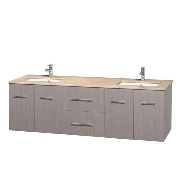 Wyndham Collection Centra 72 in. Double Vanity in Gray Oak with Marble Vanity Top in Ivory and Undermount Sinks