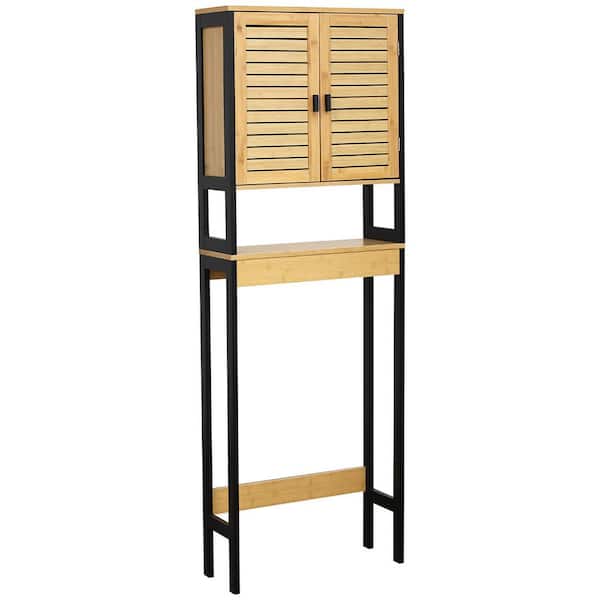EVIDECO French home goods Cebu 24 in. W x 68 in. H x 8.8 in. D Brown MDF Over-the-Toilet Storage in Bamboo and Black