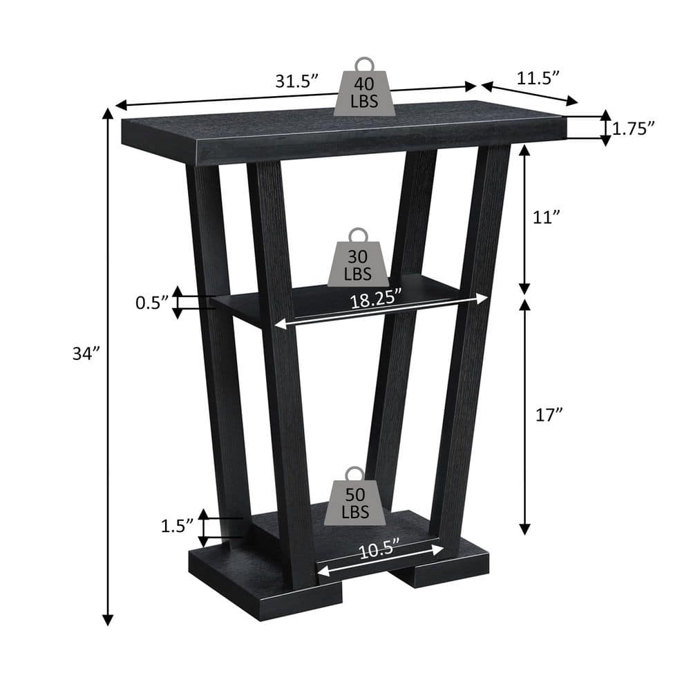 Newport V Sleek Black Console Table with Glass Shelves