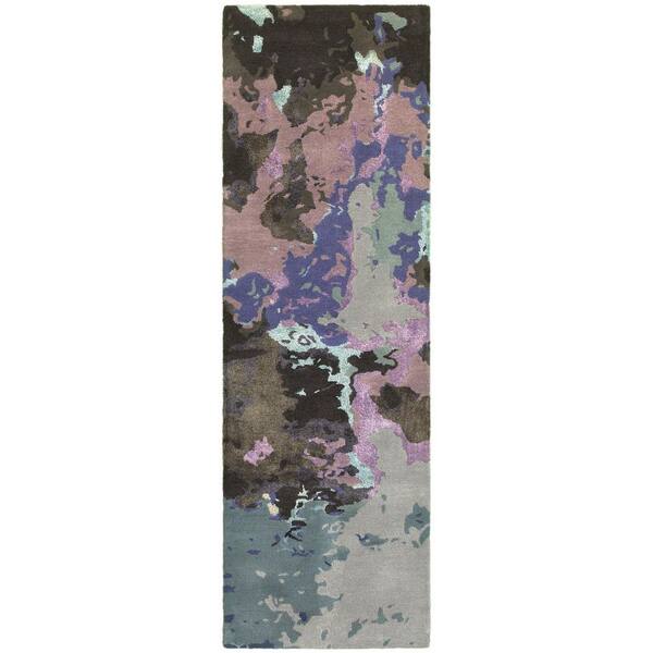 2 ft. x 8 ft. Blue Abstract Washable Area Rug