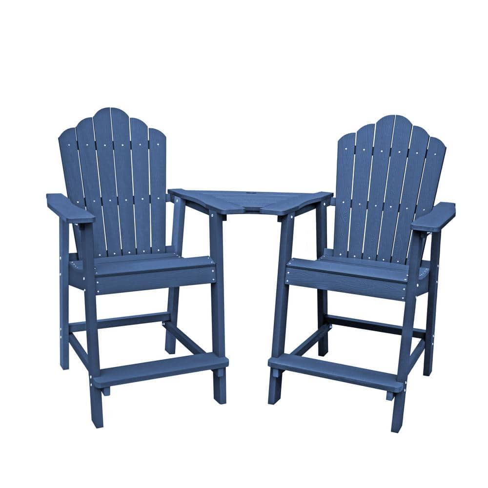 Navy Blue HIPS Polywood Bar Height Patio Adirondack Chair Accent Chair with Connecting Tray(2-Pack) price history on PriceWatchPro