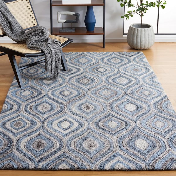 Abstract Gray/Blue 6 ft. x 6 ft. Concentric Trellis Square Area Rug