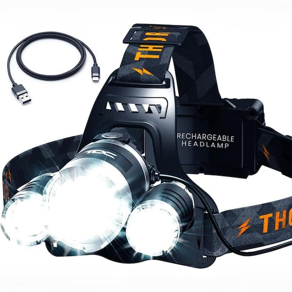 1080 LM Grey LED Head Flash Light, IPX4 Headlamp Rechargeable Emergency Light with 8HR Battery for Camping Hunting