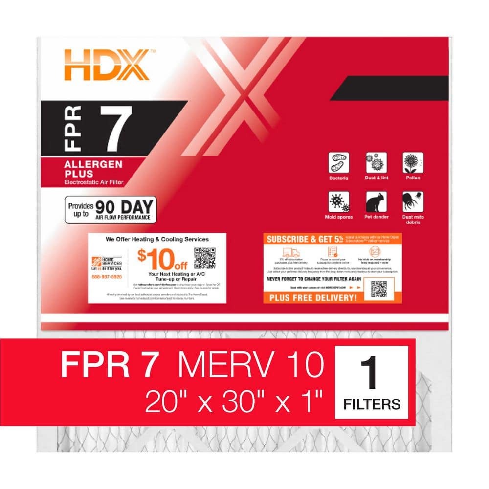 20 in. x 30 in. x 1 in. Allergen Plus Pleated Air Filter FPR 7, MERV 10 price history on PriceWatchPro