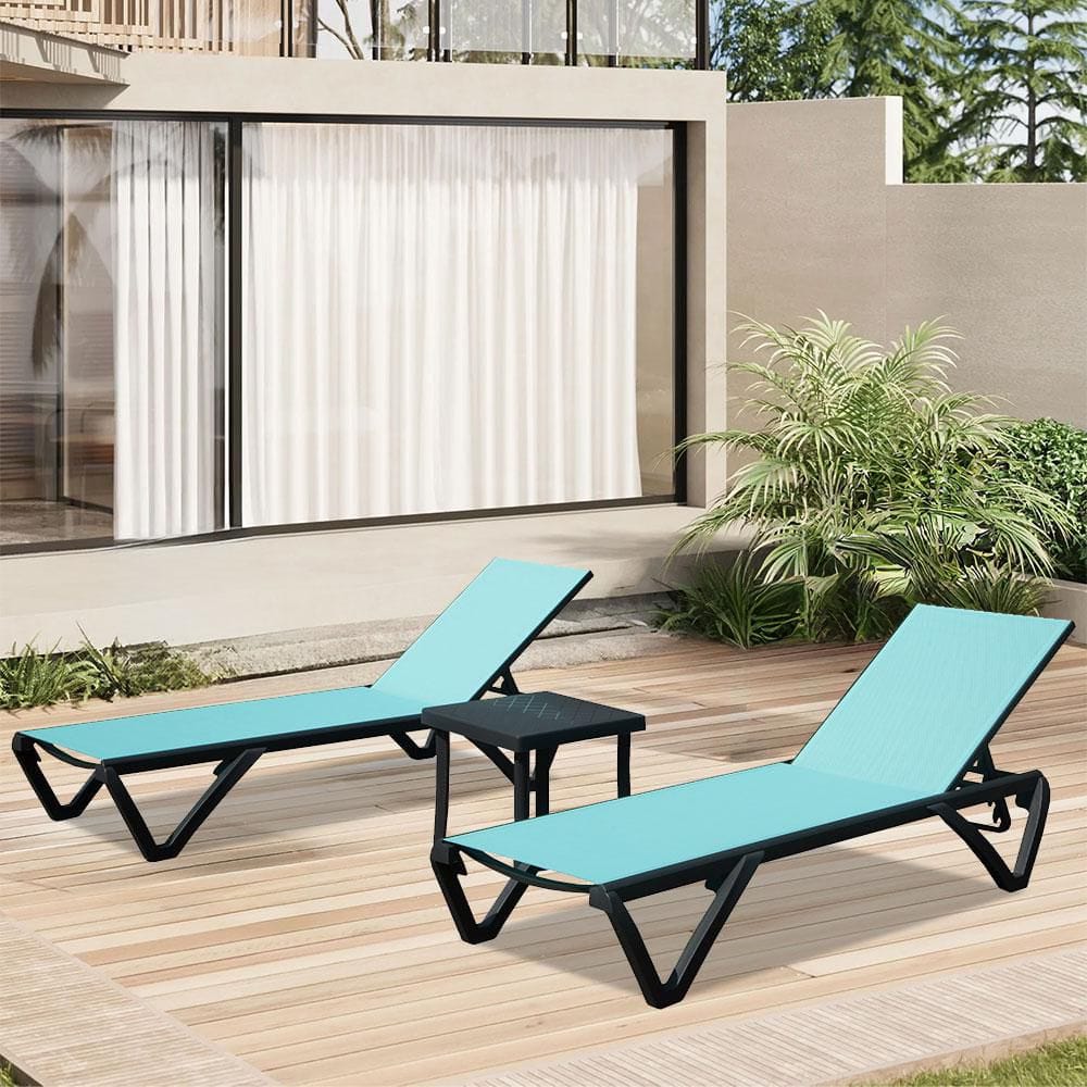 Lake Blue 3-Piece Metal Plastic Outdoor Lounge Chair Set with Side Table, 5