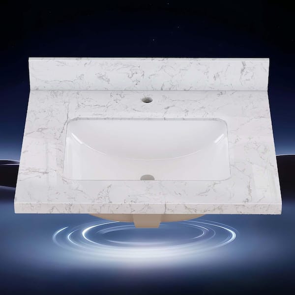 Cala 30 in. W x 22 in. D Cultured marble White Rectangular Single Sink Bath Vanity Top with Backsplash in Carrara White