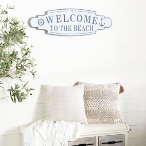 36 in. x  11 in. Metal Blue Welcome to the Beach Sign Wall Decor