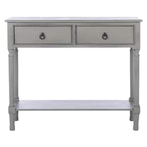 Haines 13 in. Distressed Gray Rectangle Wood Console Table with Drawer