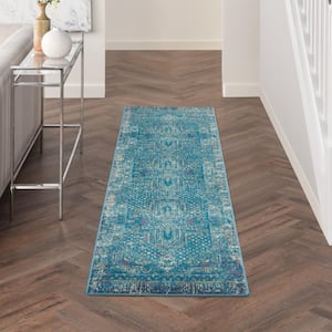 Passion Blue 2 ft. x 10 ft. Distressed Transitional Kitchen Runner Area Rug