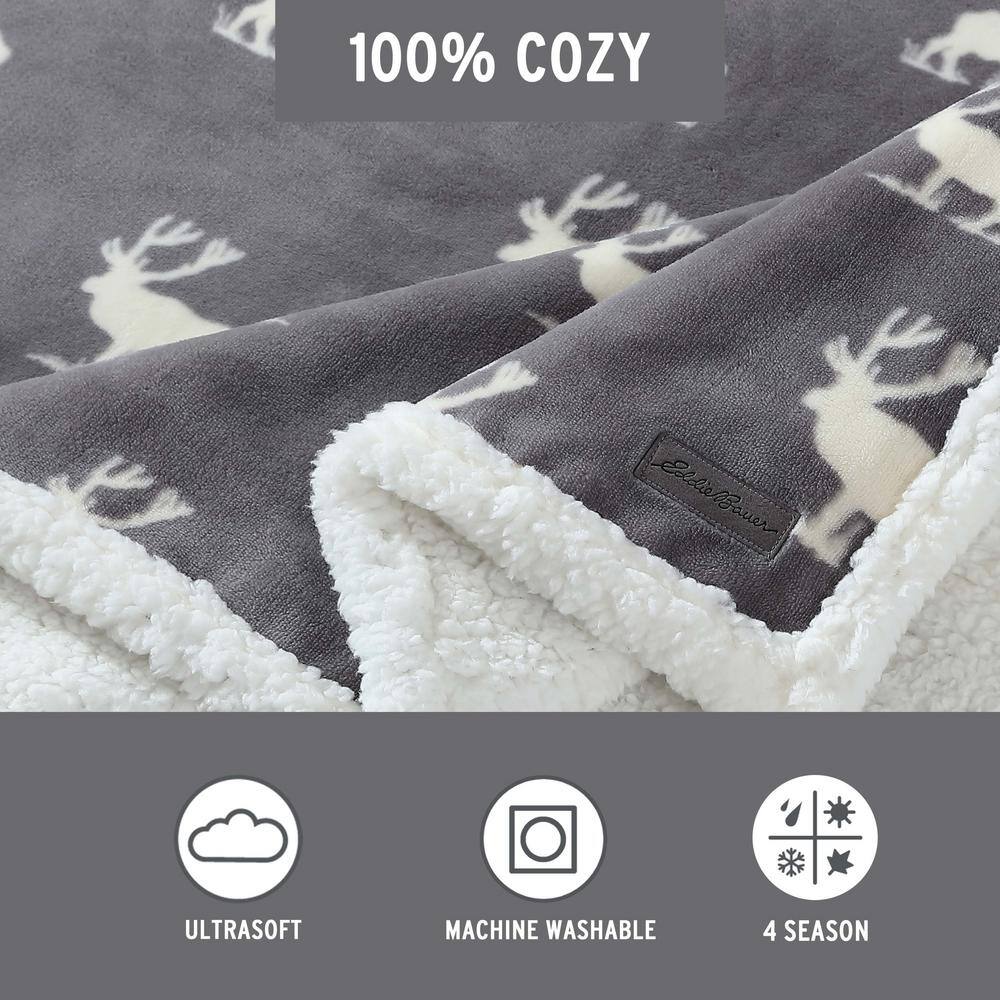 Elk Stance Gray Reversible Sherpa Fleece Throw Blanket