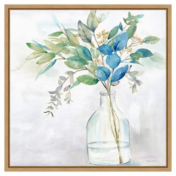 Amanti Art Eucalyptus Vase Navy I by Cynthia Coulter 22 in. W x 22 in. H. Canvas Wall Art Print Framed in Brown