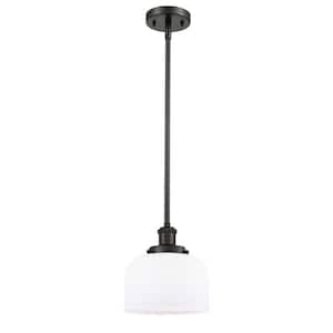 Bell 1-Light Oil Rubbed Bronze Shaded Pendant Light with Matte White Glass Shade
