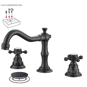 8 in. Widespread 2-Handle 3-Hole Bathroom Faucet with Drain Kit and cUPC Water Supply Lines in Oil Rubbed Bronze