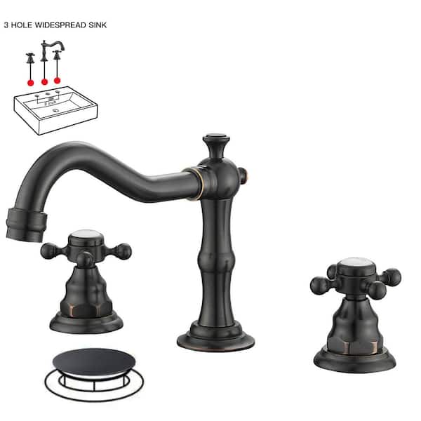 8 in. Widespread Double Handle Low Arc Bathroom Faucet with Drain Kit, Easy to Install, Drip Free in Oil Rubber Bronze