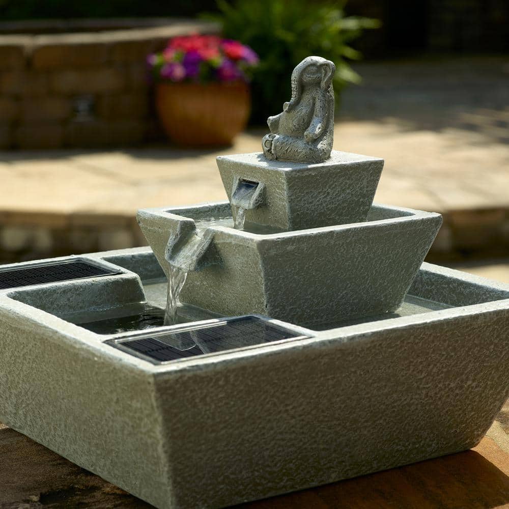 Zen Elephant Solar Powered Concrete Cascading Fountain